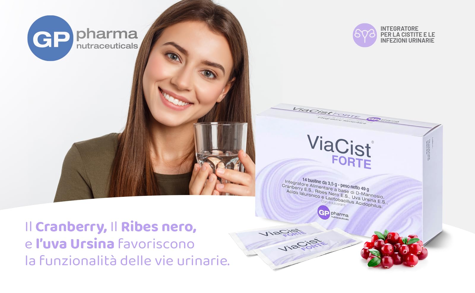 ViaCist® FORTE GP Nutraceuticals– Integratore Cistite Donna con D-Mannosio Puro, Probiotici, Acido Ialuronico e Ribes Nero – Supporto Vie Urinarie, Benessere Intimo Femminile e Difese Naturali
