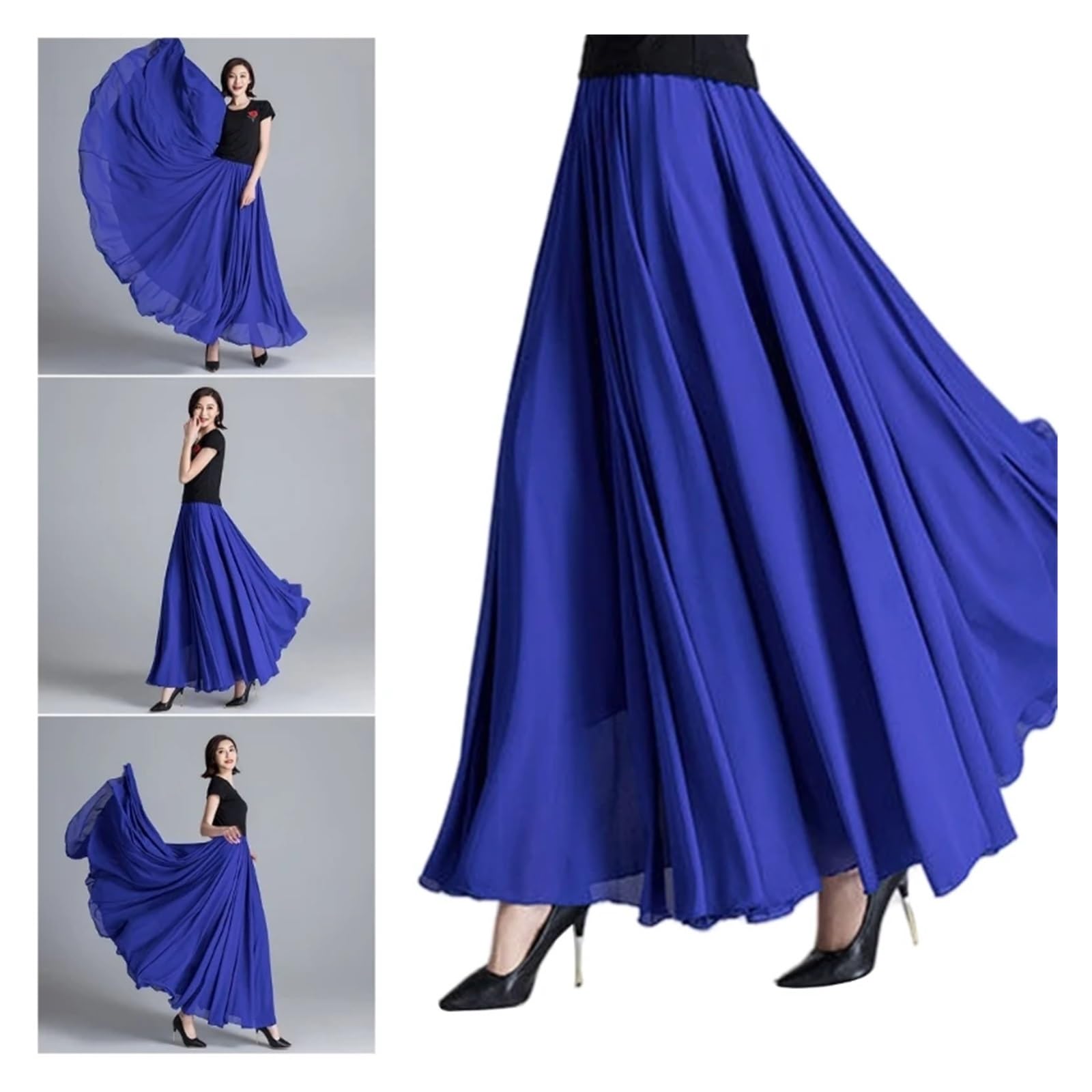 Jupe Longue Femme Jupe de Danse lyrique for Femmes, Double Couche, en Mousseline de Soie, Taille élastique, Grande Jupe Longue for Les Festivals de Danse