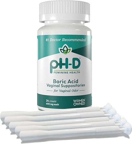 pH-D Feminine Health - Paquete de iniciación de ácido bórico - Supositorios vaginales de ácido bórico con pH D, 24 unidades y 5 aplicadores de
