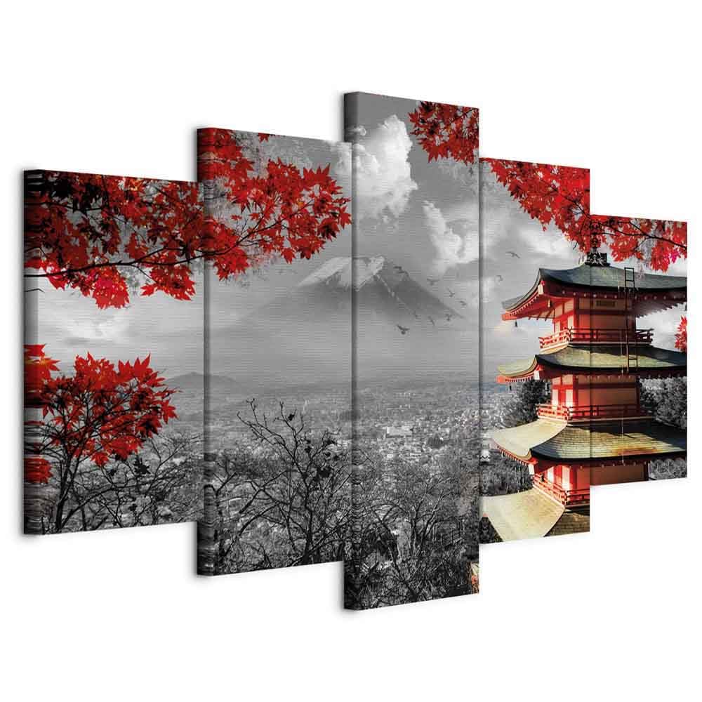 murando - Cuadro en Lienzo Japon Fuji 150x75 cm 5 piezas - Impresión en material tejido no tejido cuadros decoracion salon modernos lienzos decorativos dormitorios -Paisaje c-C-0241-b-m