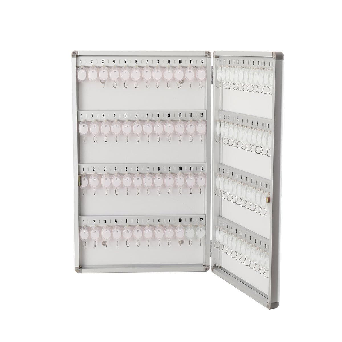 Cabinet 96 Key Boxes, Wall Mounted Lockable Safe Box, Large Storage With Tag Labels and 96 Hooks for Home Office Property Hotel Bank, 64 x 39 x 5.5 cm, Silver