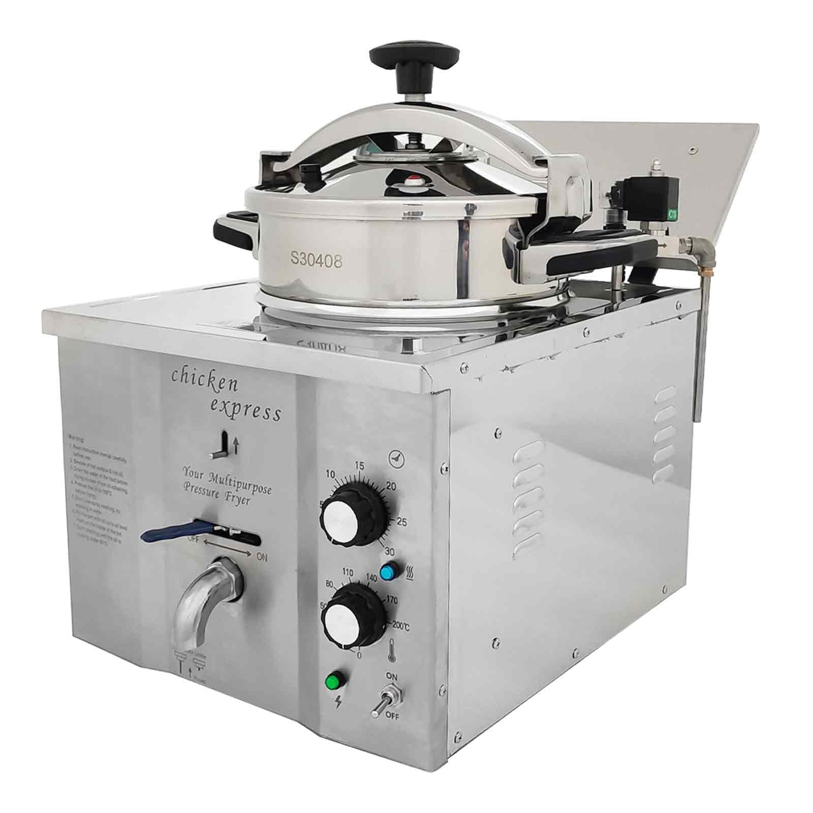 BEILOCKERY 110V 16L High Pressure Fried Chicken Stove with Fitted Timer, 2400W Temperature Controlled Stainless Steel Fryer, Commercial Electric Deep Kitchen Frying Machine with Basket