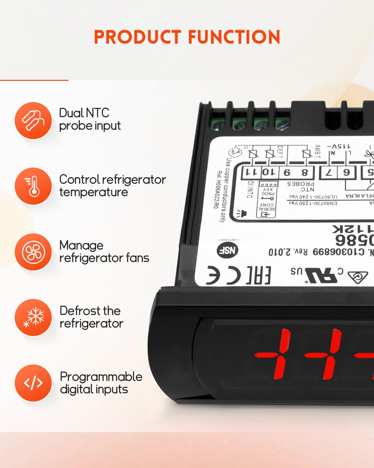 Termostato digital de control de temperatura para PZGXC0E112K con sondas de sensor de temperatura 115, apto para Carel/Main Street Equipment BMR-23-F BMR-49-F
