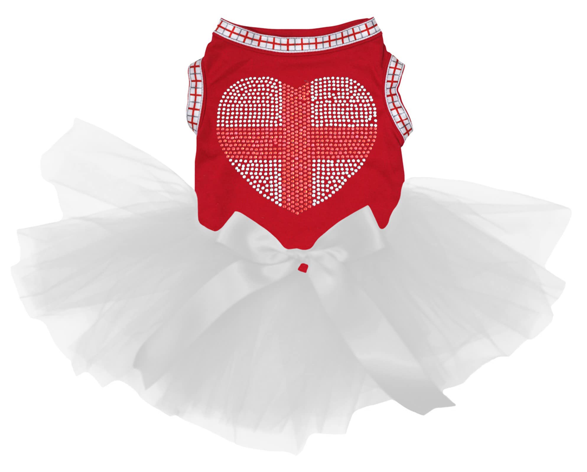 Petitebelle Rhinestone England Heart Puppy Dog Dress (Red/White, X-Small)