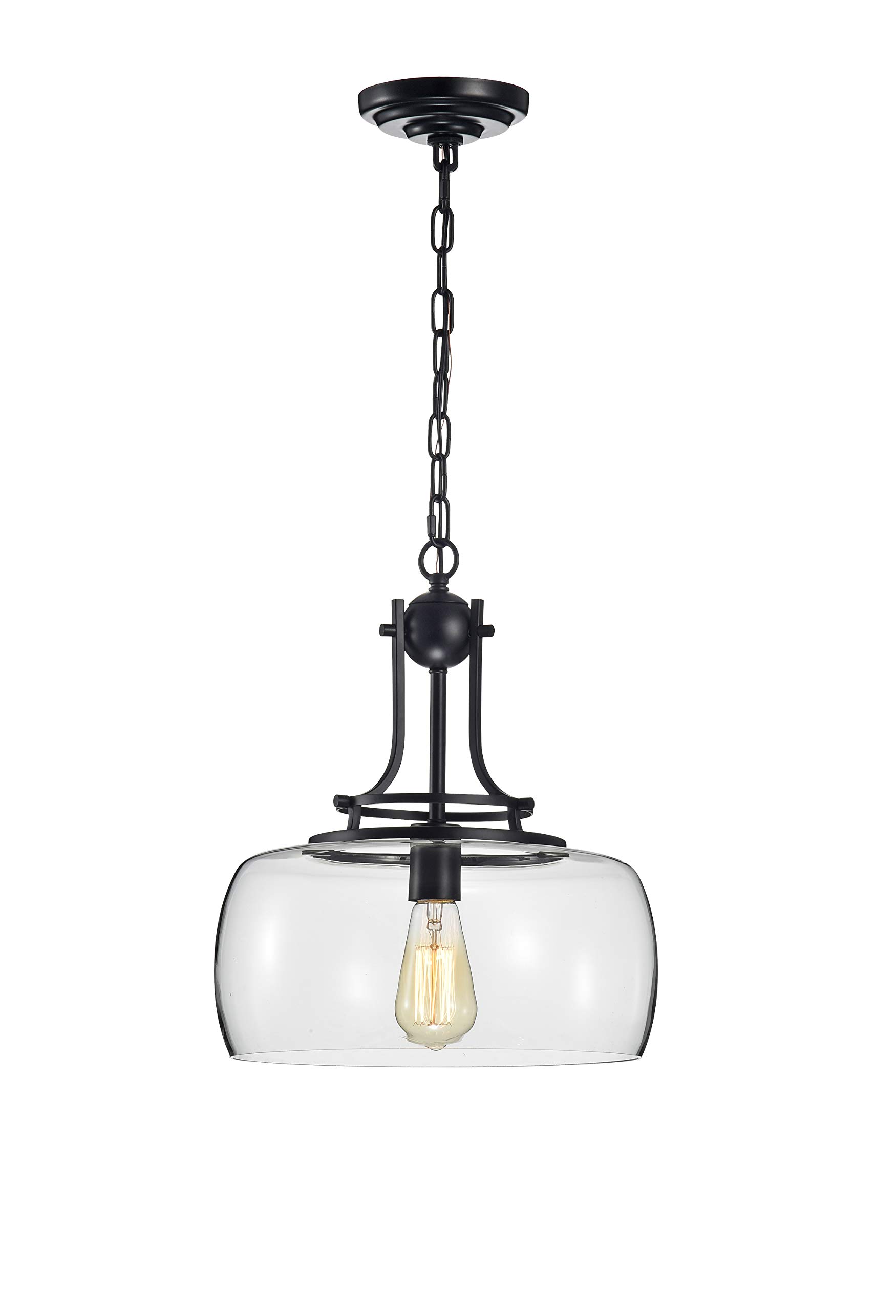 Warehouse of Tiffany HM153/1 Karha Single Light Matte Black Glass Shade Pendant, One Size