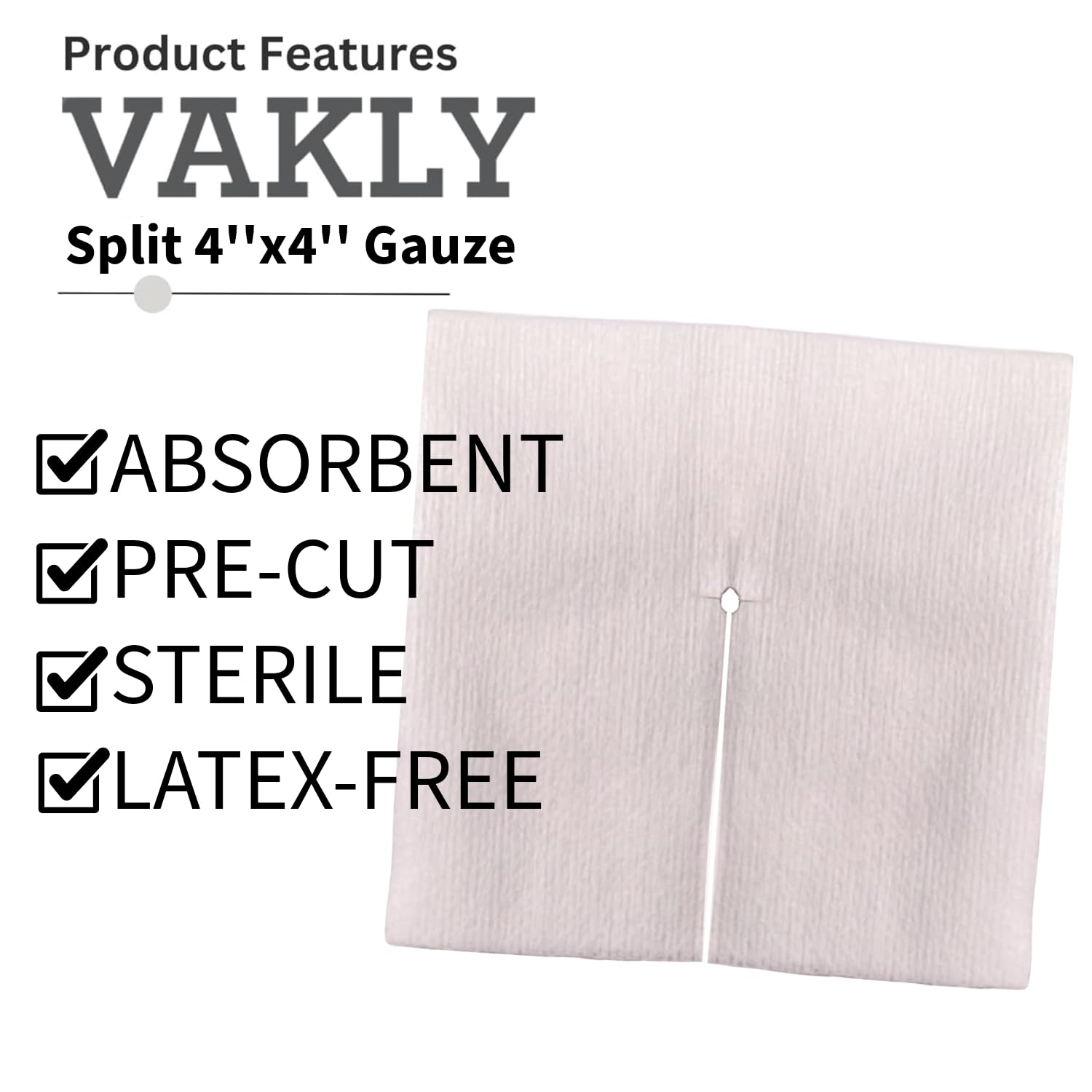 Vakly Sterile Split Gauze 4 x 4 in (150 Pack) – 6-Ply Drain Sponges with Precut Slit, Absorbent Non-Woven Dressing for IV, Tracheostomy & Wound Care — Amazon image 2