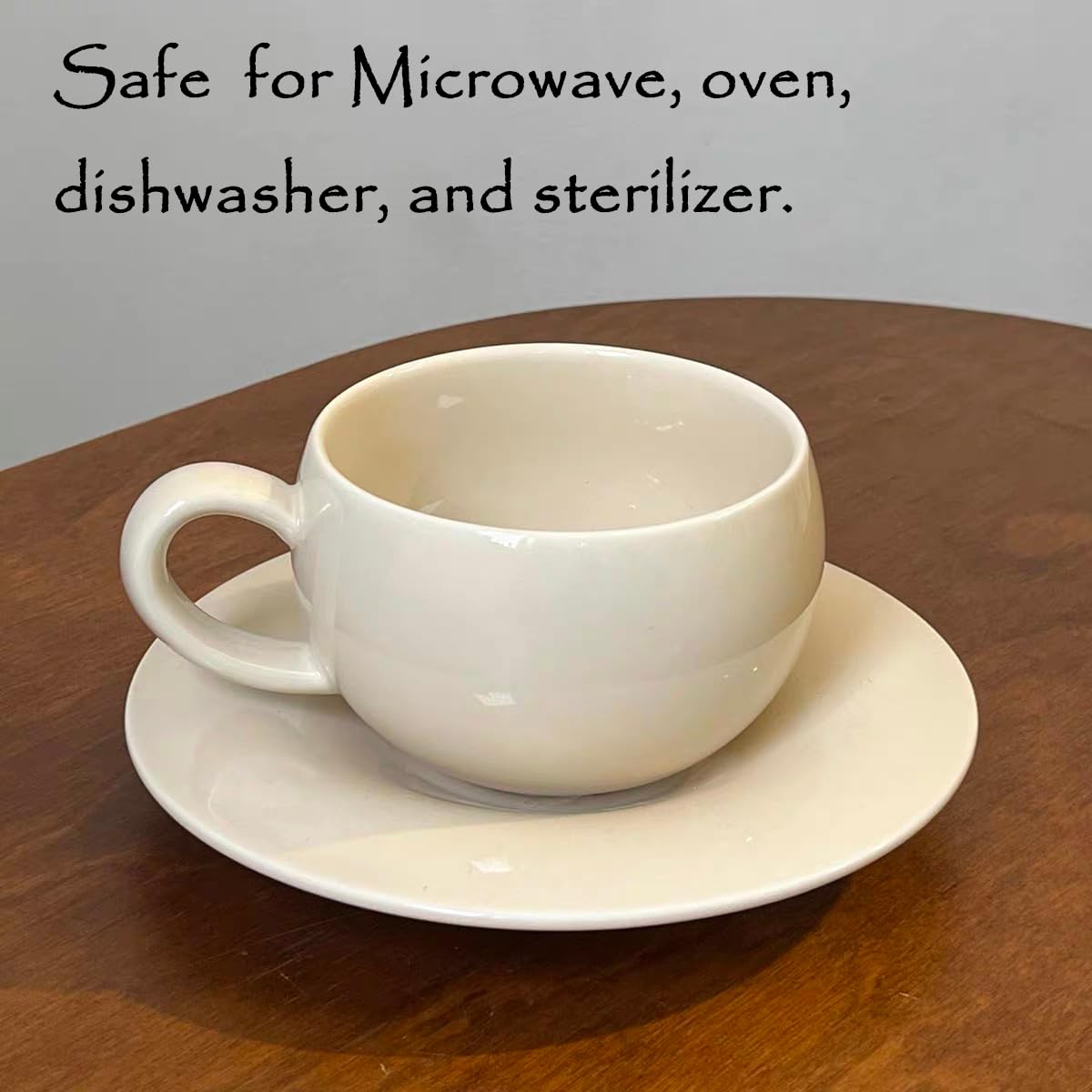 ARISKEY Bonito juego de tazas de café de cerámica de 280 ml con cuchara, perfecto para café con leche y leche, regalo para madre, amigos y familiares (blanco cremoso)