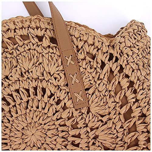 Image of Naimo Women Straw Beach Shoulder Bag Woven Tote Handbag Large Handmade Weaving Summer Casual Hobo Bag