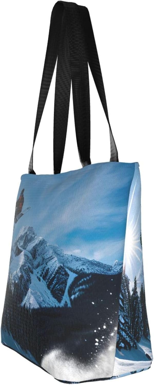 Snowboarding Print Comfortable Summer Shoulder Bag Canvas Tote Travel Beach Hiking Shopping Weekend