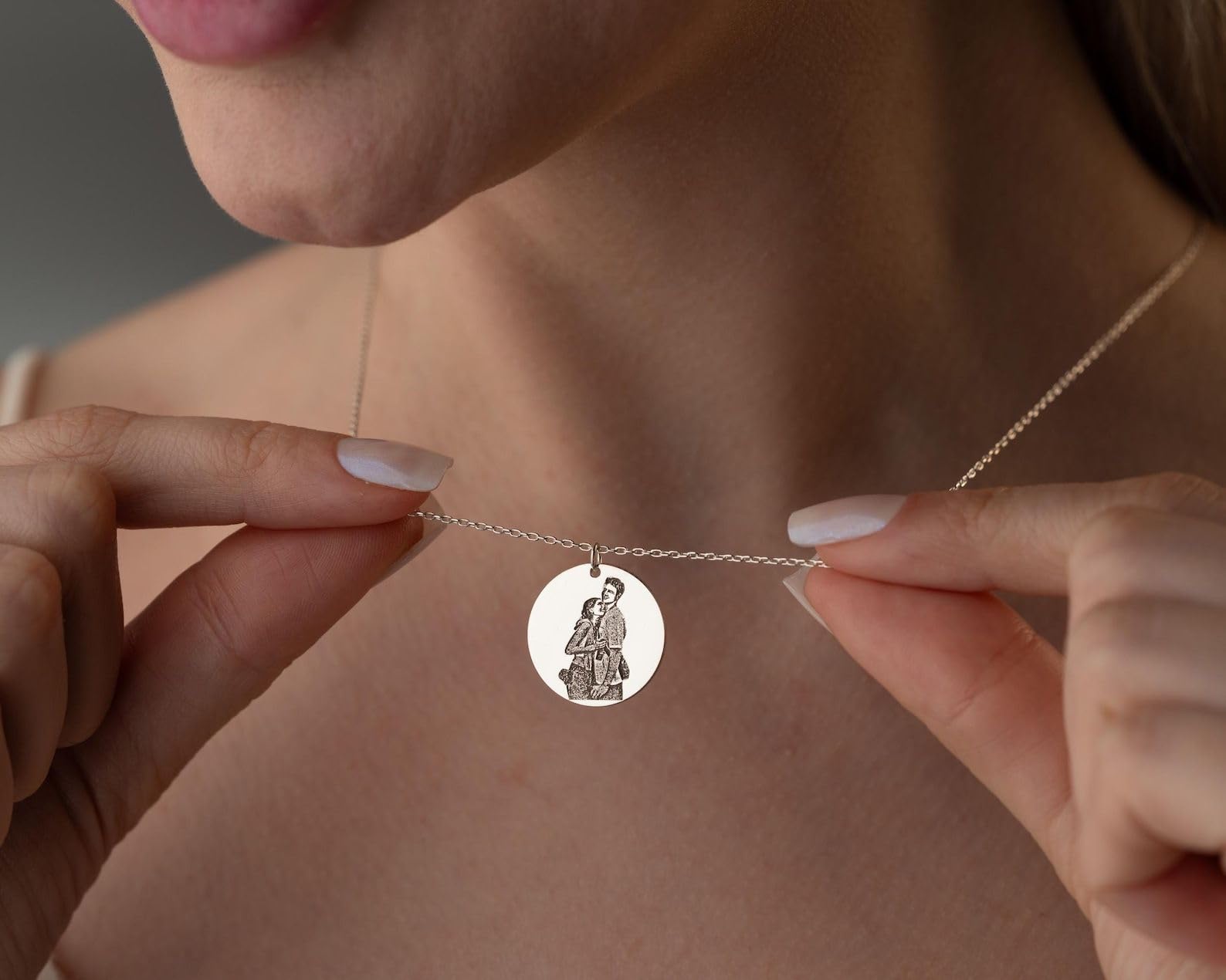 Argento sterling 925 foto incisa collana incisa Ritratto di famiglia ricordo gioielli delicato per mamma