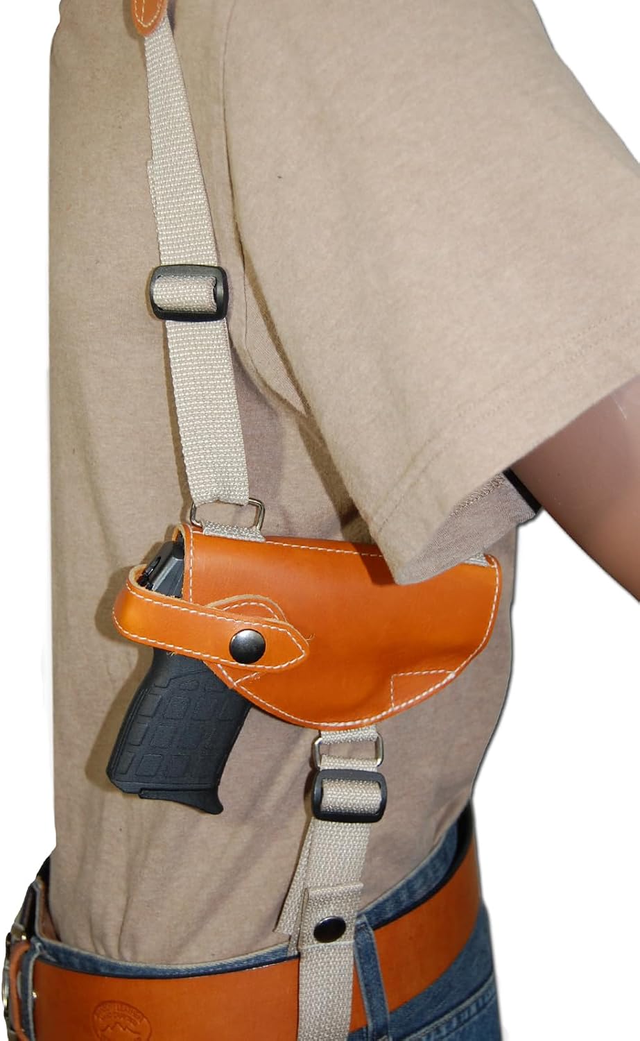 Barsony New Saddle Tan Leather Gun Shoulder Holster for 380 Ultra-Compact 9mm 40 45