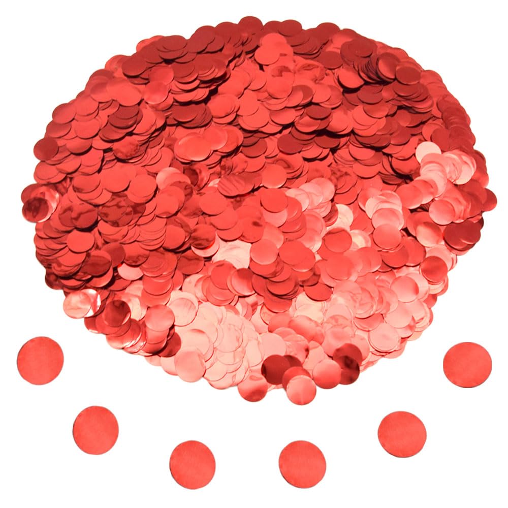 Hocansen 50g/1.76oz Metallic Glitter Foil Confetti 15mm Red Round Confetti Glitter Table Circle Dots Confetti Throwing Sequins for Party Decorations (Red/ZX-YX)