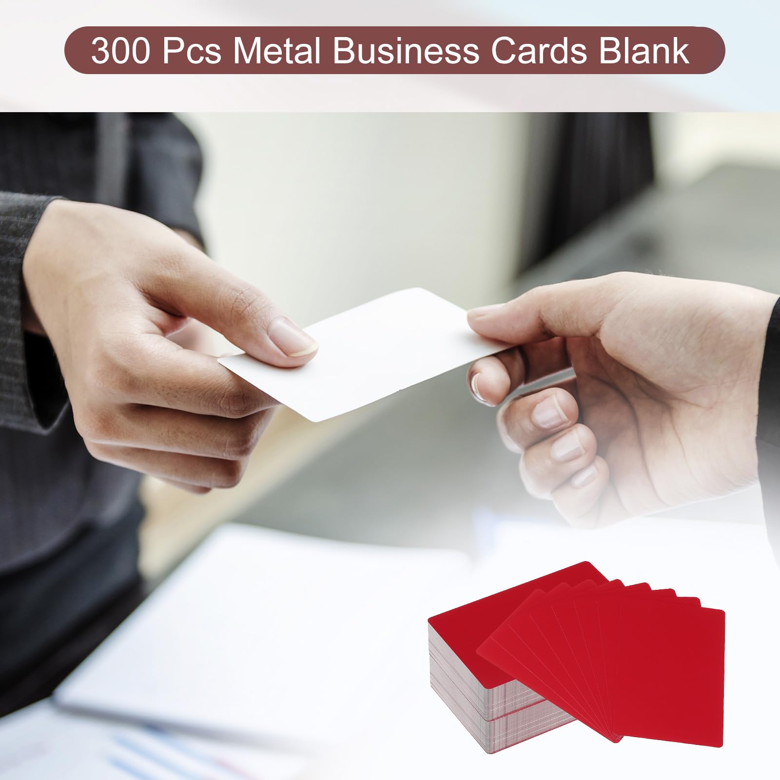PATIKIL 300pz Metallo Biglietti da Visita Biglietti Vuoti 0.21mm Spessa 3.4x2.1" Alluminio Laser Incisione Stampabile Nome Carta per Personalizzato Fai da Te Rosso