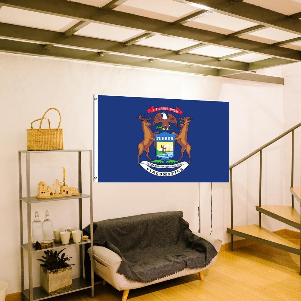 Michigan State Flag Heavy Duty double sided 3 Ply 3x5 Feet MI State Flags Banner with Brass Grommets, Fade-Resistant for Home, Garden, and Official Display