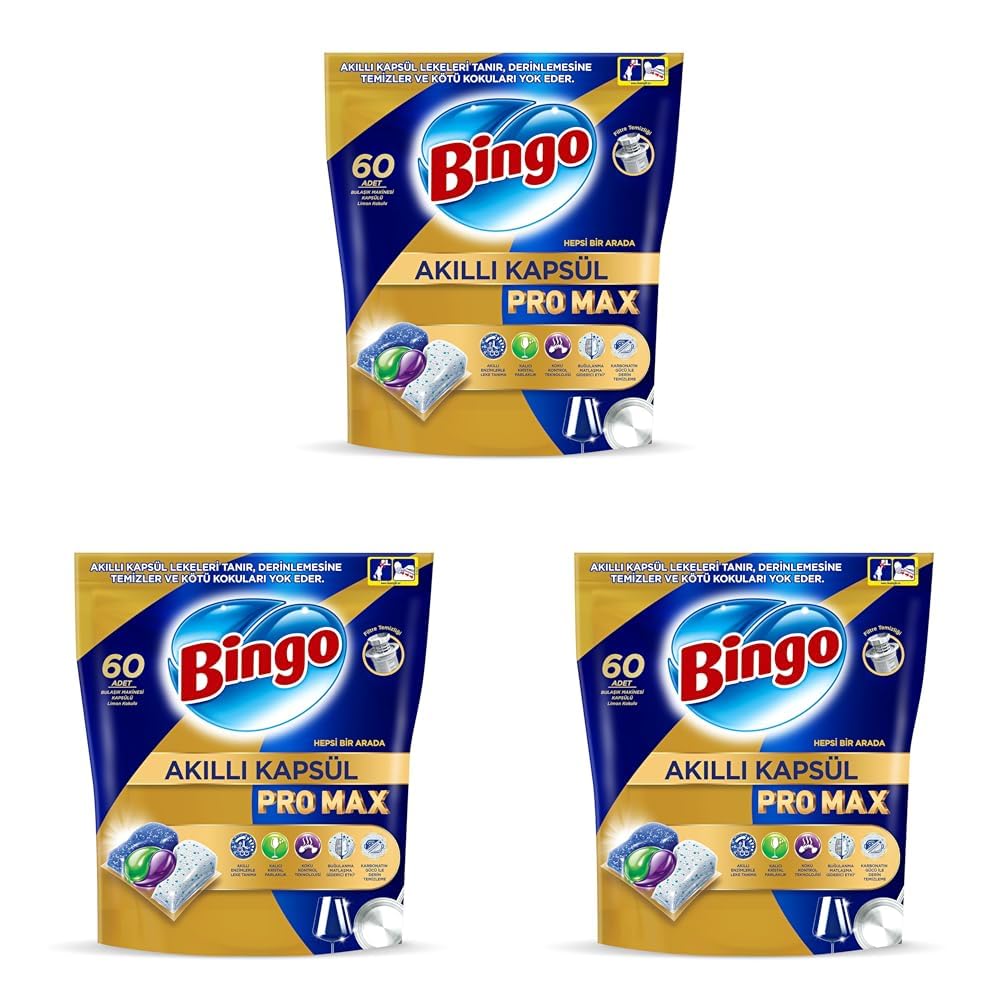 Bingo Akıllı Kapsül Pro Max Bulaşık Makinesi Deterjanı Tableti 60'lı 3lü paket