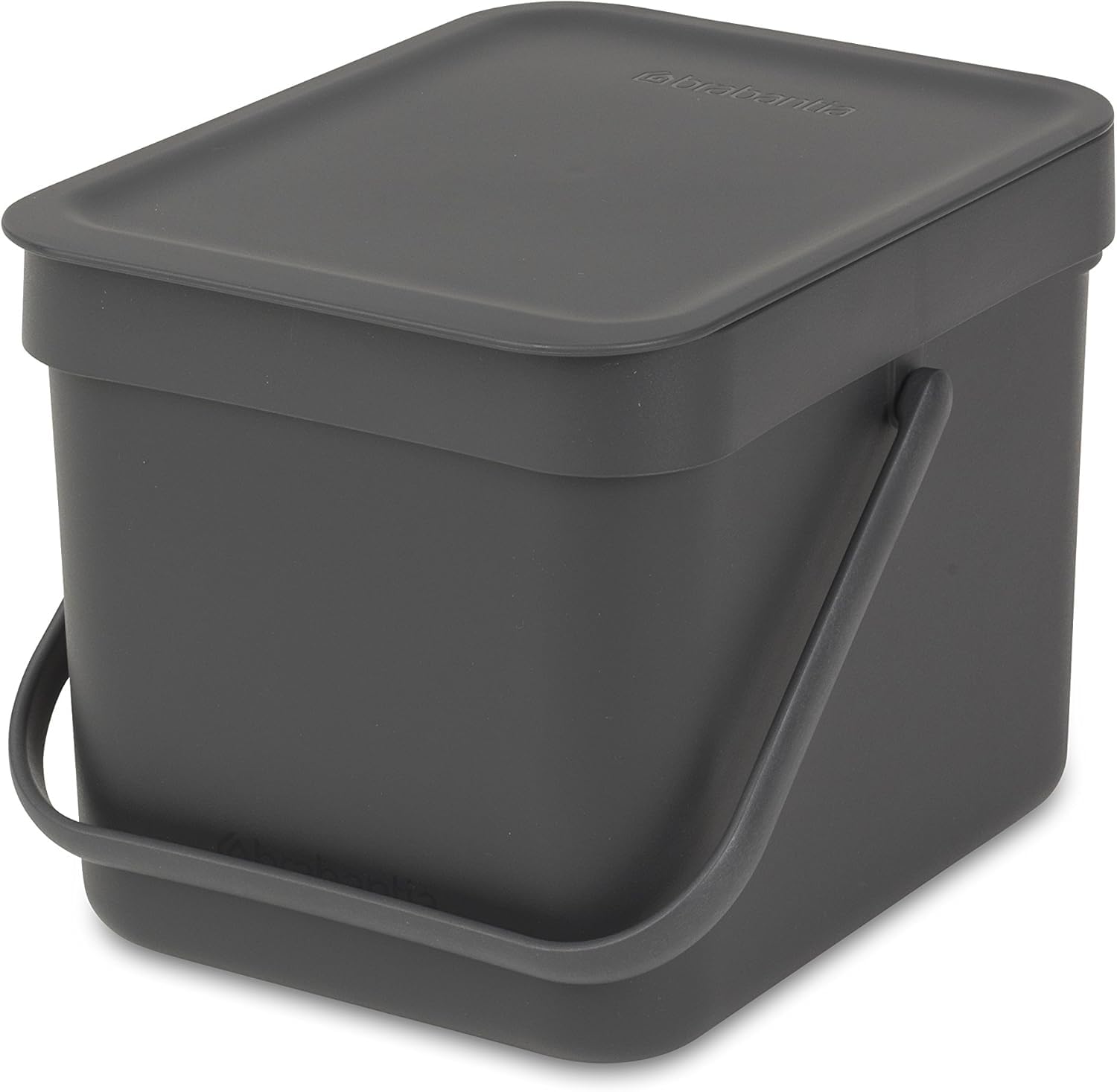 BrabantiaSort & Go Food Waste Bin 6L (Grey), Space-Efficient Plastic Recycle Bin with Handle, Removable and Stay-Open Lid, Easy to Clean Kitchen Compost Caddy without Nooks and RimsCradle to Cradle CertifiedCradle to Cradle CertifiedCradle to Cradle Certified