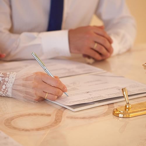 Miniatura 11 de Lincia 100 bolígrafos de metal delgado plateado de 0.039 pulgadas (0.039 in), tinta negra media, escritura suave, punta retráctil plateada