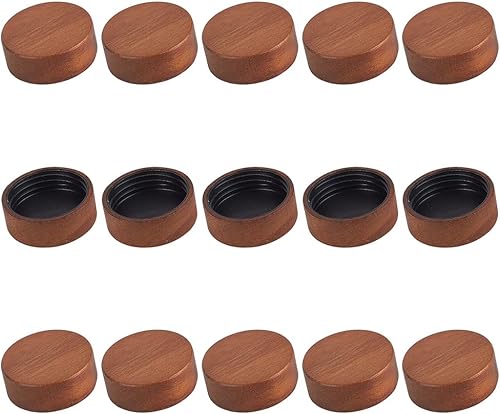 OLYCRAFT 15 tarros de especias de madera de 1.8 x 0.7 pulgadas, tapas para tarros redondos de almacenamiento de 7 onzas, tapas de madera marrón