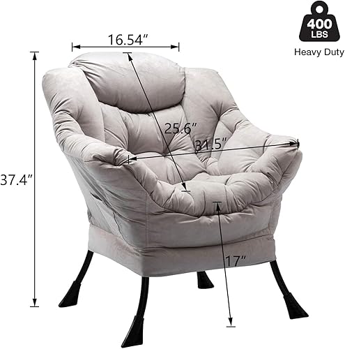 Miniatura 3 de HollyHOME - Silla perezosa con reposabrazos y bolsillo lateral, cómoda silla de sala de acento, sillón de sofá de ocio para sala de estar, recámara,