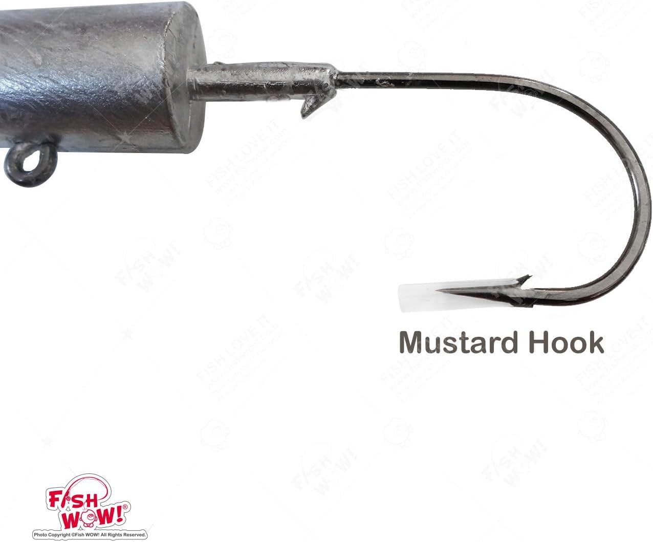 5pcs Fish WOW!® 8oz Bullet Jighead with 32786 MUSTAD 10/0 Hook 2X Strong Black Nickel Hooks unpainted Jig Heads - Plain