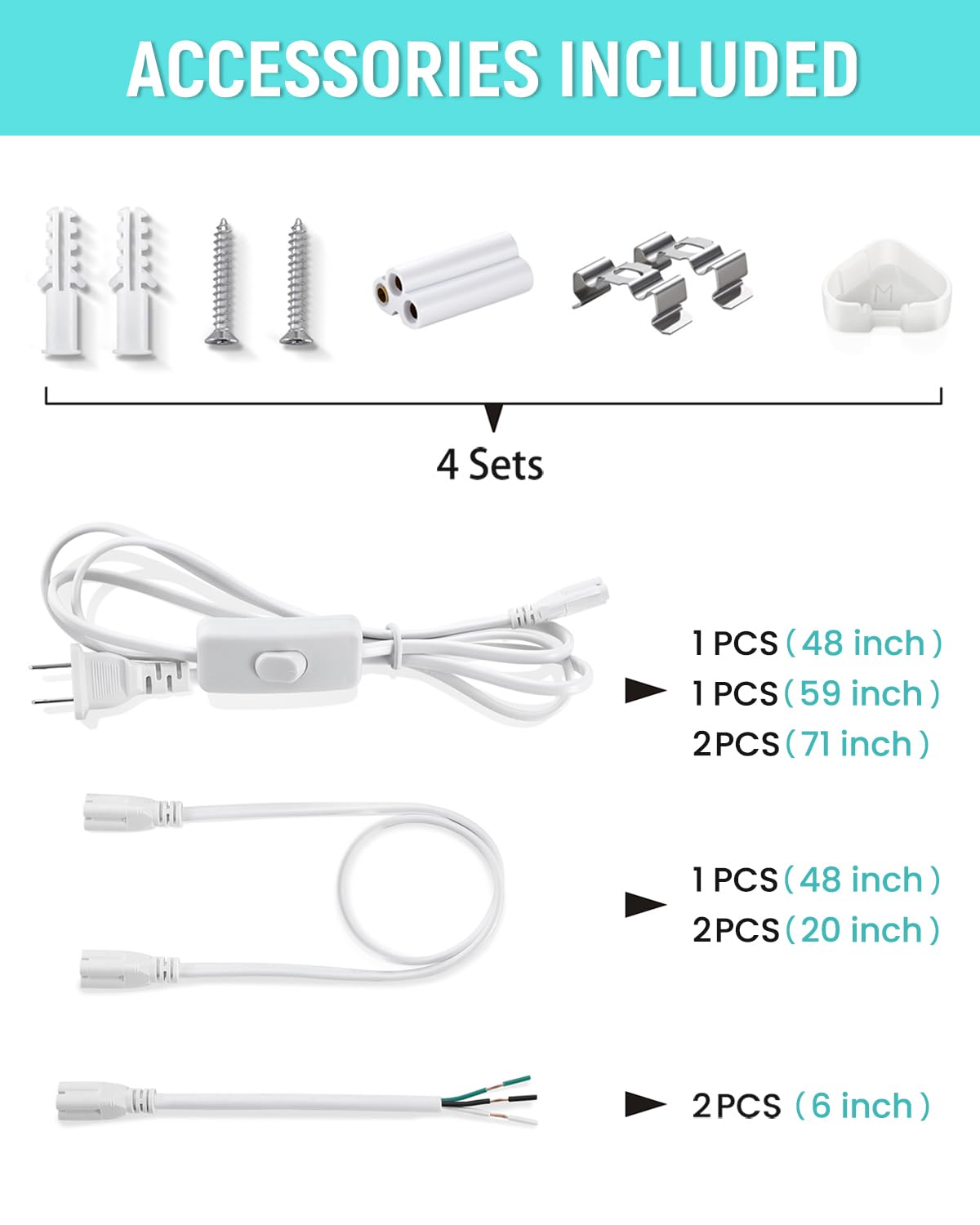 4 Pack 4FT T5 LED Shop Light 6500K 20W 2300LM Super Bright White Linkable LED Integrated Fixture Garage — view 6