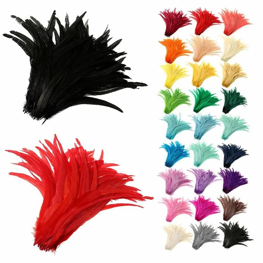 Lot de 100 plumes de coq 25-45 cm pour travaux manuels, couture, vêtements, fête, femme, accessoires de mariage