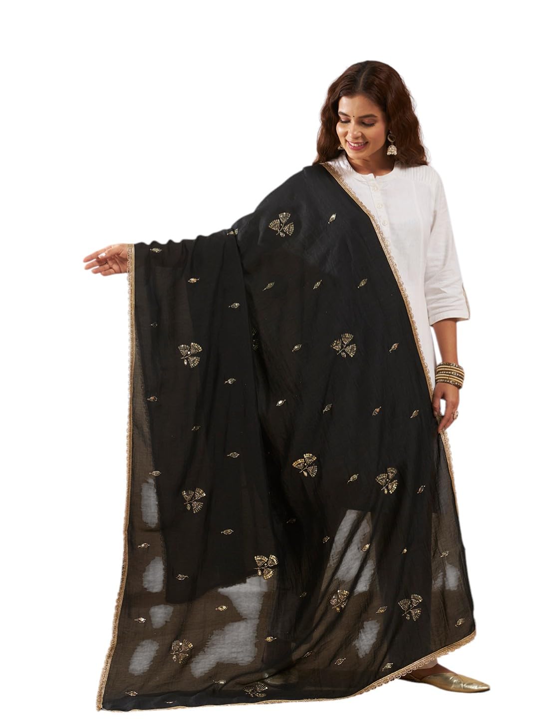 Ravaiyaa Women Sequence Work Georgette Heavy Dupatta With Lace Border 2.28 x 1.14 Meters | Chunni For Girls | Ethnic Indian Dupatta for Party and Casual wear-image-36