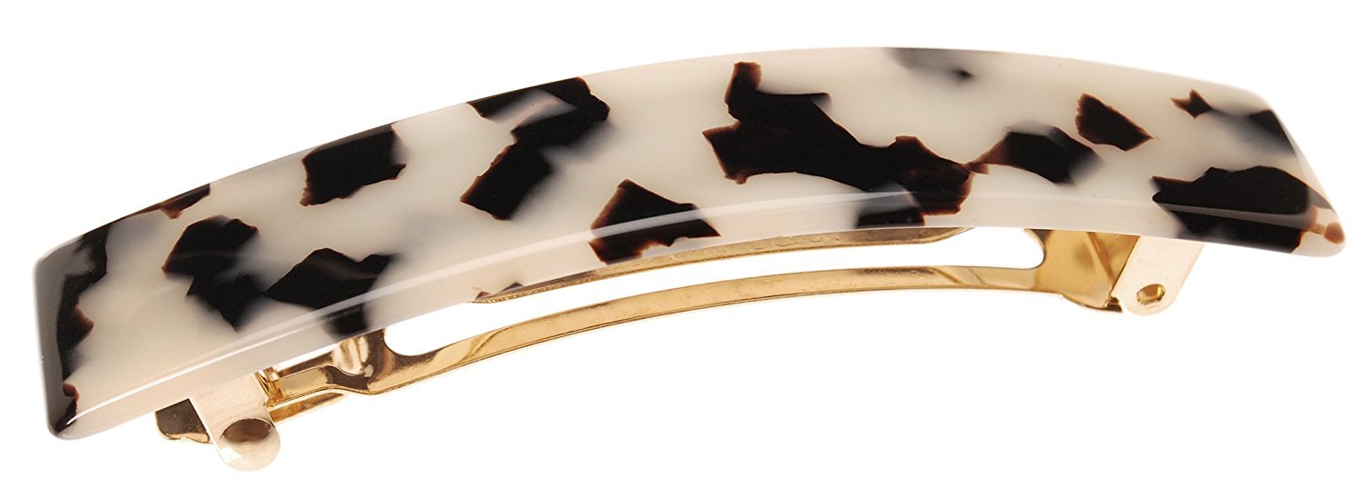 France Luxe Black & White Hair Barrette for Thin Hair, Classic Rectangle French Barrette for Women, Lightweight and Comfortable, Strong Hold, Black Horn