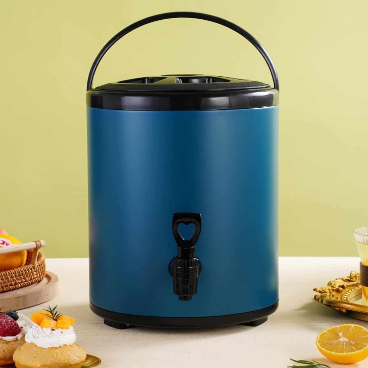 Cubo dispensador de bebidas acero inoxidable aislado, barril térmico para té con leche frío o caliente, tonel con grifo para fiestas hoteles cafeterías, color azul, tamaño , uso comercial, Azul, 8L