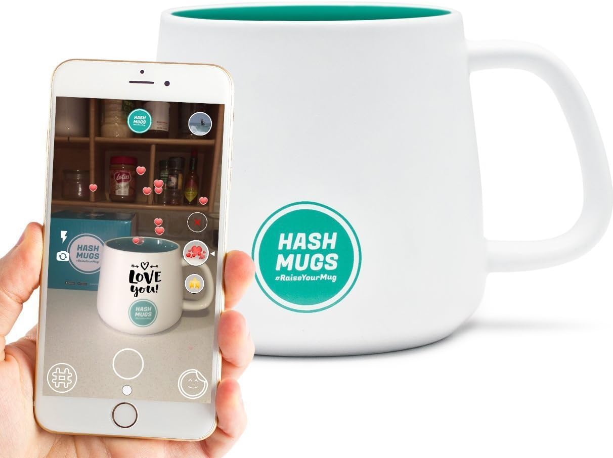24-hour Sale! HashMugs - the World's First Personalized Augmented Reality Coffee Mug and App - 12oz, 100% ceramic, dishwasher and microwave safe, perfect holidays gift (Original Green)