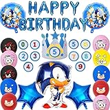 【Suministros para fiestas temáticas de Sonic】el juego incluye 1 pancarta de feliz cumpleaños de Sonic, 10 globos de látex de color Sonic, 5 globos de aluminio de Sonic, 1 corona de cumpleaños + 10* números (0 a 9).