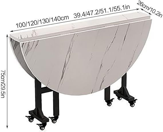 Drop-Leaf Folding Dining Table, Extendable Space Saving Kitchen Table, Butterfly Table, Round Folding Table With Adjustable Moveable Wheels, For Lounge, Coffee, Restaurant (Color : White, Si