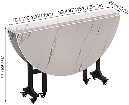 Drop-Leaf Folding Dining Table, Extendable Space Saving Kitchen Table, Butterfly Table, Round Folding Table With Adjustable Moveable Wheels, For Lounge, Coffee, Restaurant (Color : White, Si