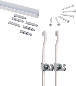 STAS j-Rail max Art Gallery Hanging System - Covers 4.92 ft of Wall Space - Art Display Rail for Museum & Gallery Picture Rail with Installation Hardware White Rails, Includes 2 Rods & Hooks