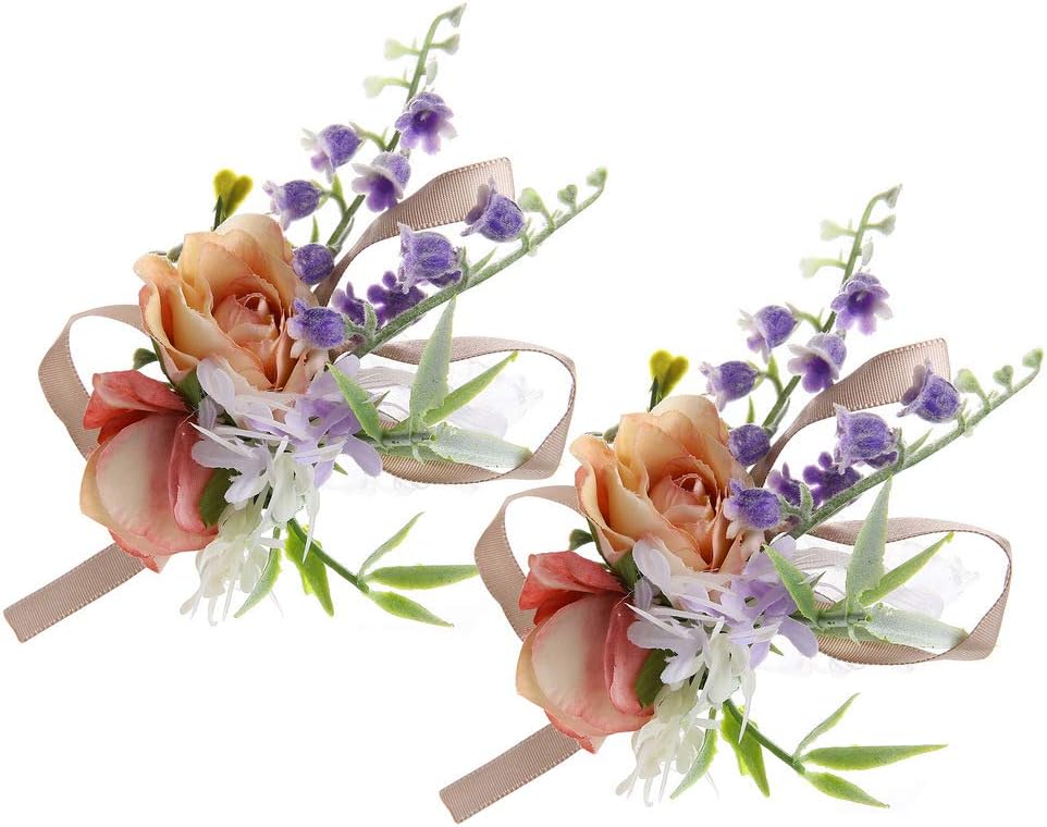 Febou Wrist Corsage Pack of 2 Wedding Bridal Wrist Flower Wristband Hand Flower for Bride Bridesmaid Perfect for Wedding, Prom, Party (D-Pink)