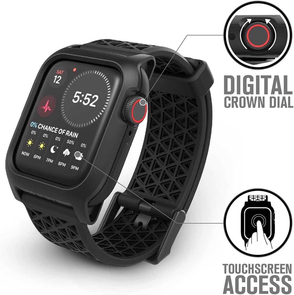 Catalyst Case Designed for Apple Watch Series SE 2022, Series 6/5/4 Impact Case Compatible with ECG and EKG Superior Sport Band Rugged Protective Case, Drop Proof, Shock Proof, Stealth Black