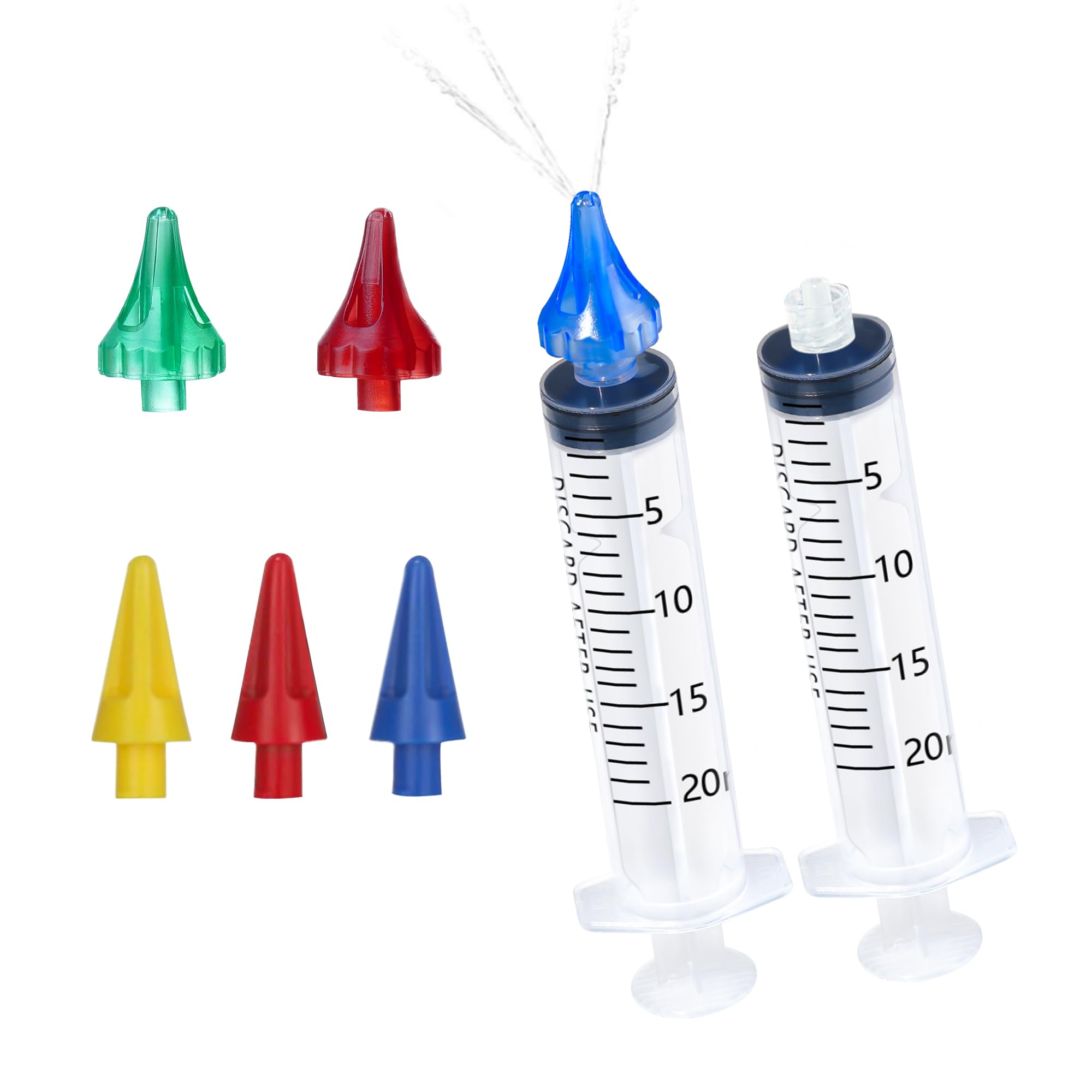 20mL Ear Syringes for Removing Ear Wax, Cleaning Water Irrigation Kits with 3 Penta-Stream Tips and 3 Tri-Stream Tips Improved Hearing Clarity and Aural Hygiene (clear)