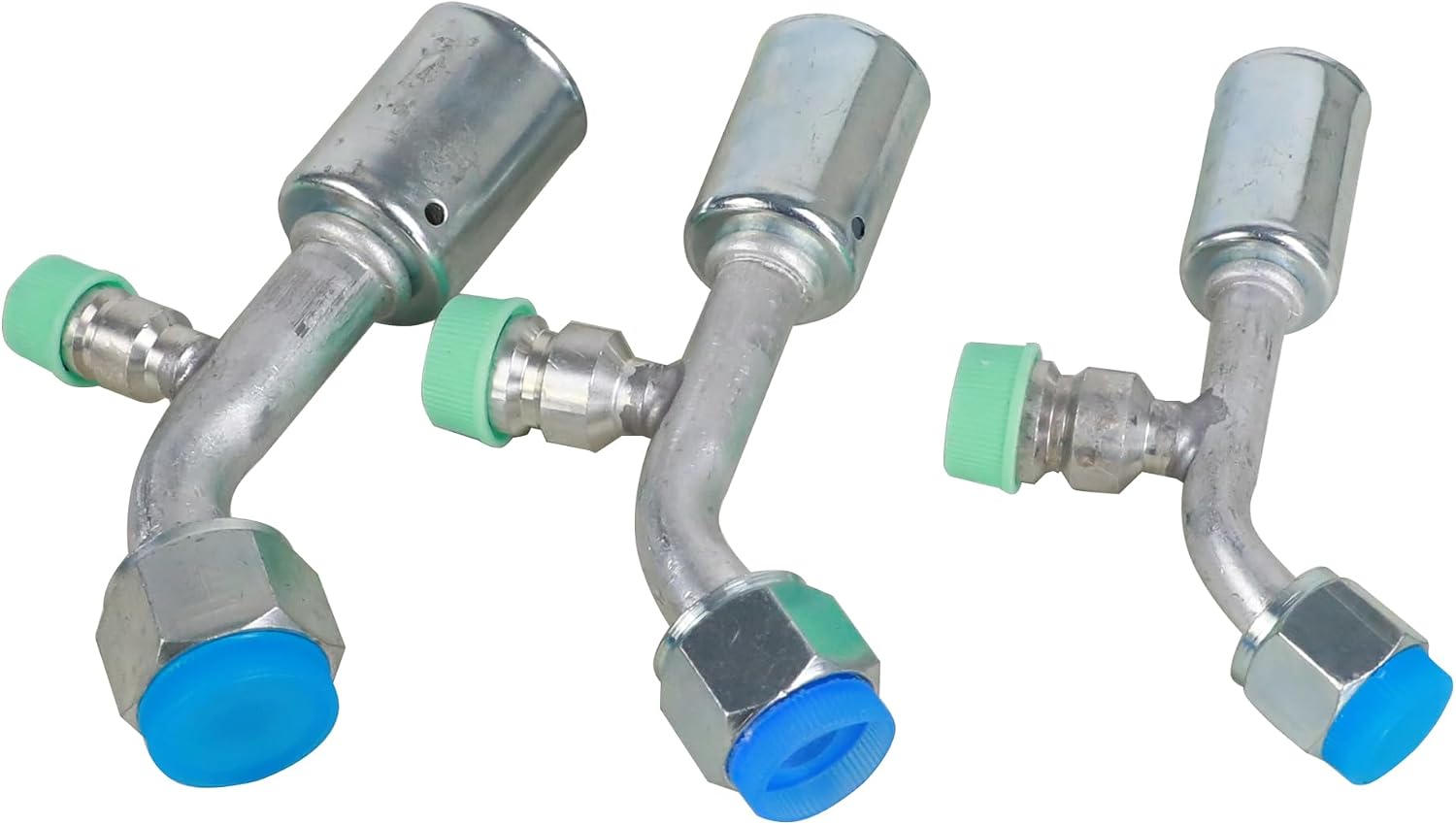 Air Conditioner Fitting Set #6, #8 and #10 Female Oring Beadlock 45° Degree with R134a high and low pressure valve, 6 Pcs A/C Refrigerant Hose Fitting
