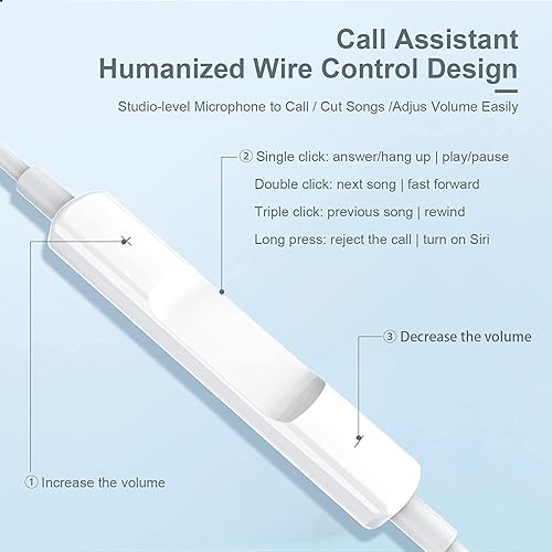 Miniatura 3 de Auriculares con cable, auriculares con micrófono integrado y control de volumen, control remoto de música, llamadas telefónicas, auriculares con