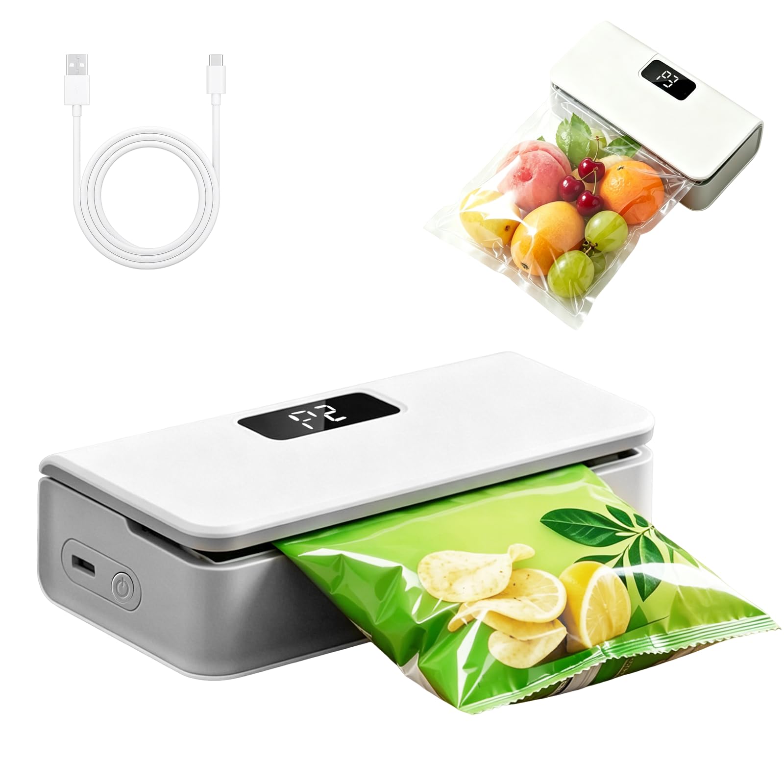SUPRBIRD Portable Mini Bag Sealer,Foil Sealer,LED Display & 6 Heat Settings, Magnetic Back with Hidden Cutter, USB-C Rechargeable,Suitable for storing food in the kitchen