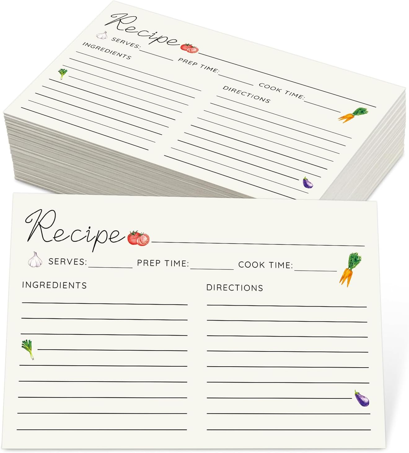 JOETMAE 50PCS Vegetable Illustrations Recipe Cards,4x6 In Double Sided Cards,Blank Cardstock for Cooking,Kitchen Diaries Banquet Preparation, Bridal Shower, Baby Shower, Christmas and Holiday