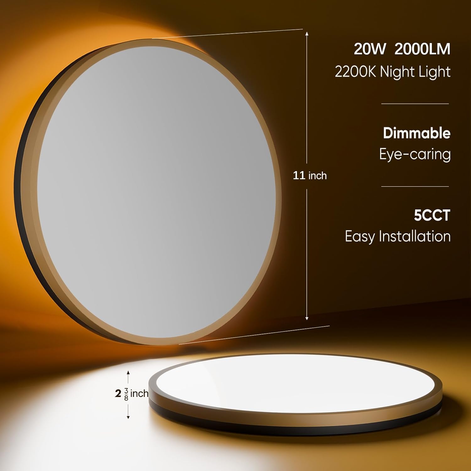 Lightania 11 Inch Flush Mount Ceiling Light with Remote Control & Night Light, 5CCT Dimmable Ceiling Light Fixture, 20W 2000LM 2700K-6500K Adjustable LED Ceiling Lights for Bedroom Kitchen Living Room