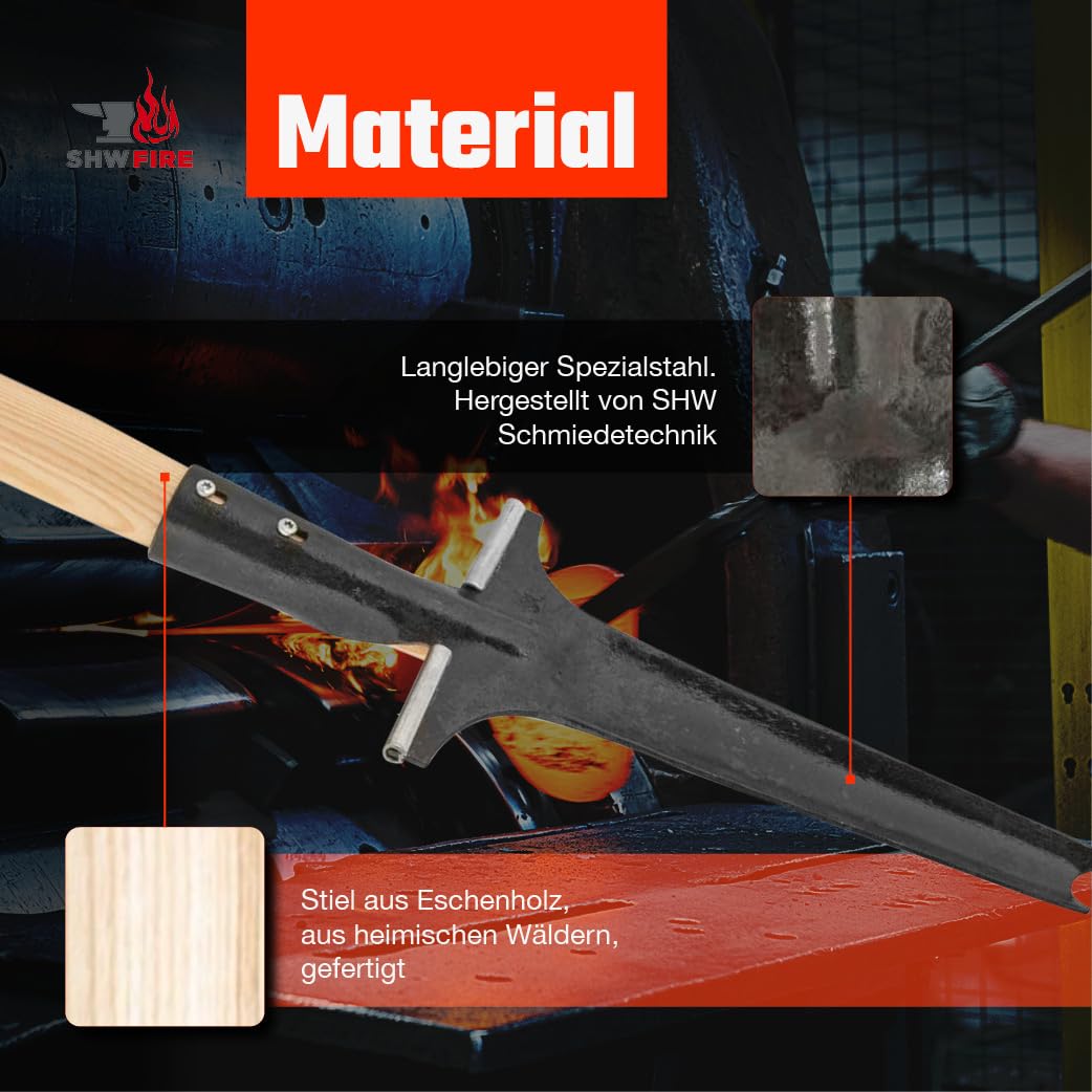 SHW-FIRE Unkrautstecher Profi mit 82cm Eschenholzstiel - Handgeschmiedet mit praktischem Tritt