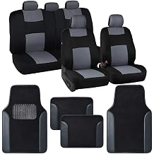 BDK PolyPro Black/Gray Car Seat Covers Full Set with Matching Carpet Floor Mats - Automotive Seat Covers for Cars Trucks SUV - Includes Split Bench Rear Seat Cover - Interior Car Accessories