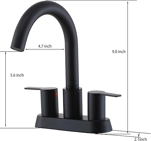 Miniatura 2 de Friho Modernos grifos de baño de 3 agujeros, color negro mate, 4 pulgadas, 2 asas, juego central, grifo de lavabo de baño, boquilla giratoria de 360