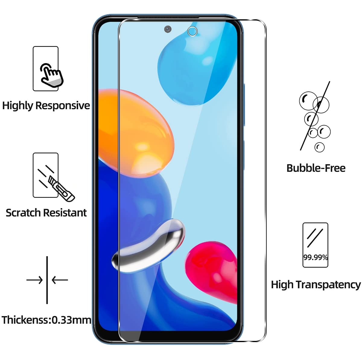 Vauki 3 Pellicole Vetro Temperato Per Xiaomi Redmi Note 11/11S/POCO M4 Pro 4G – Durezza 9H, Anti Graffio, Ultra HD, 6,43''