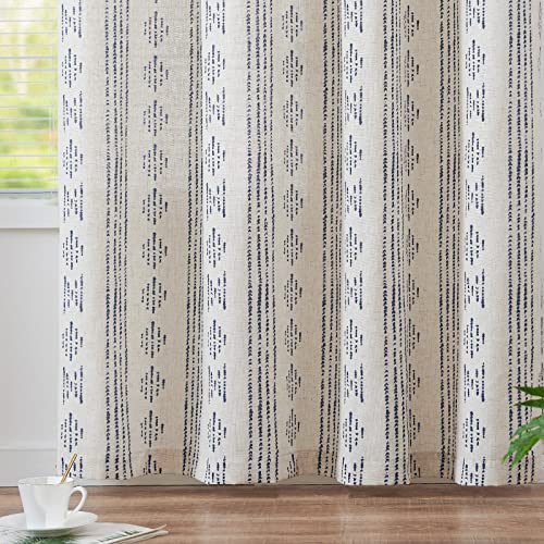 jinchan Boho Linen Blend Curtains for Living Room - Blue Farmhouse 96 Inch Length Geometric Striped Mudcloth Grommet Curtains - 2 Panels Blue on Beige by jinchan - Image 7