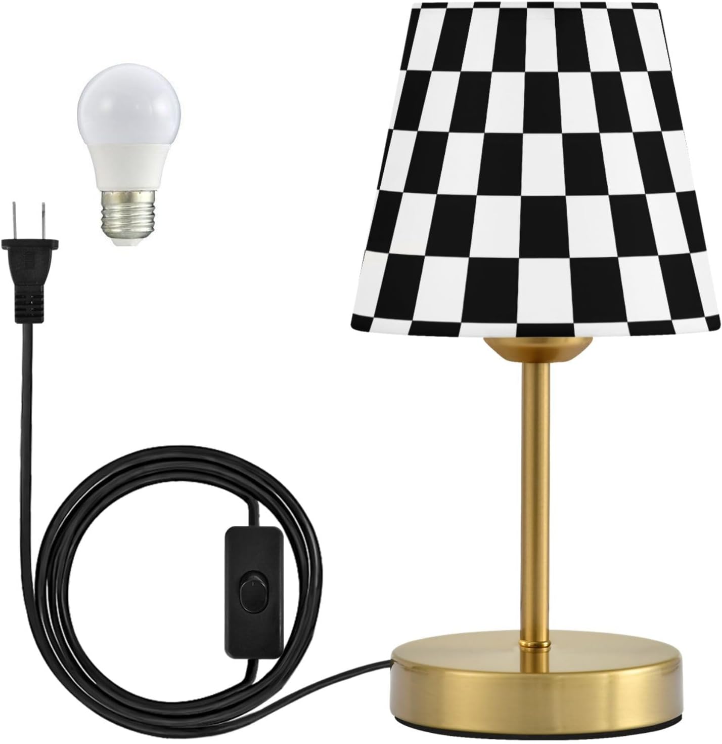 ALAZA Table Lamp Bedside Lamp for Bedroom Black White Checkered Dimmable Light with USB Port Bronze Metal Base for Dining Nightstand, Bulb Included