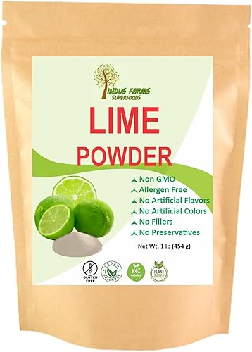 Indus Farms Superfoods Jugo de lima en polvo de 1 libra (paquete de 1), popular sabor cítrico para condimentos, mezclas de bebidas, hornear, jugos