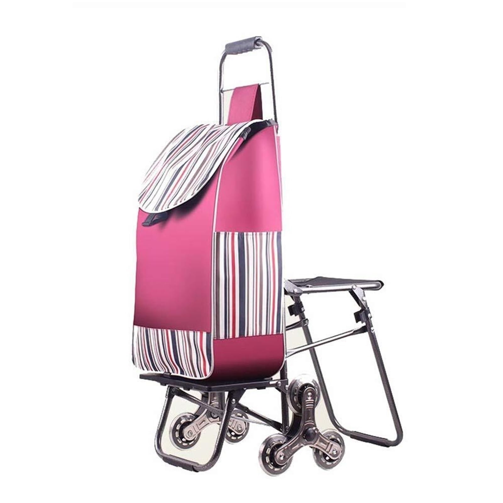 Shopping Trolley Multifunctional Foldable Shopping Cart With Wheels And Seat Detachable Stair Climbing Trolley Utility Cart(Rosso)